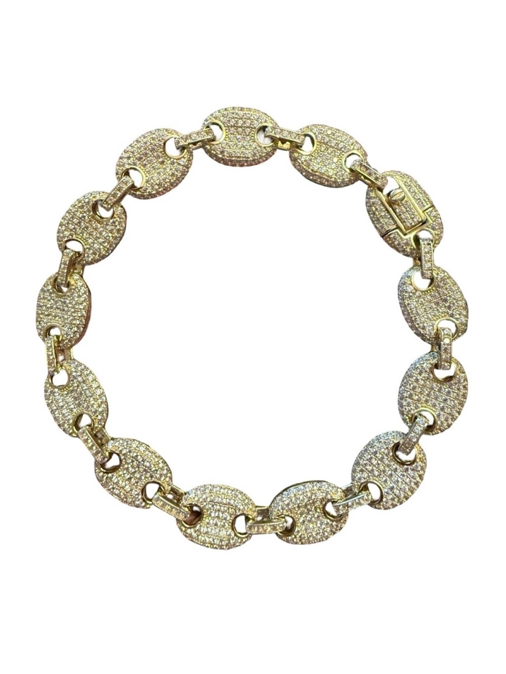 14k Yellow Gold over Sterling Silver iced-out puffed Mariner link bracelet!